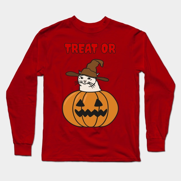 Halloween crying Cat in A Wizard Hat Long Sleeve T-Shirt by strangelyhandsome